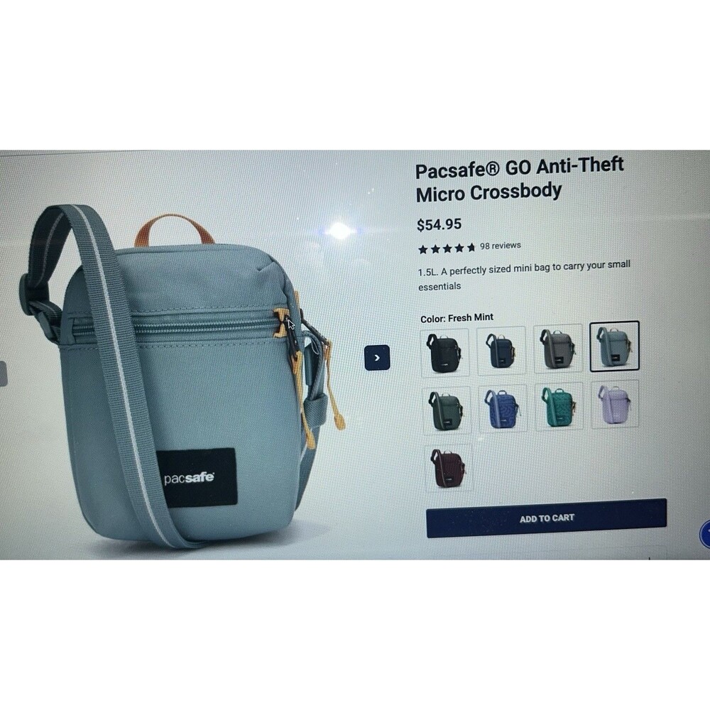 Pacsafe Go Festival Crossbody Coastal Blue Anti-Theft Travel Bag - Picture 10 of 10